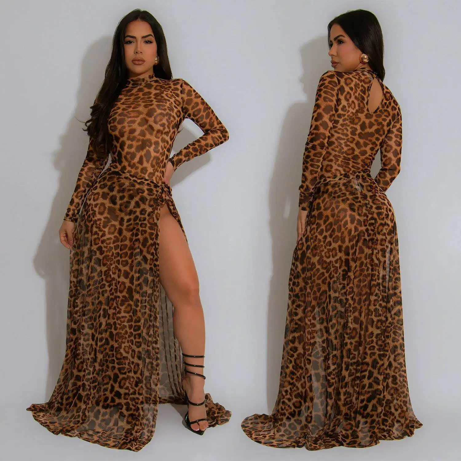 

Sexy Leopard Print Long Sleeve Split Dress C7308 Fashionable Women's Clothing Cross-Border Autumn Season China Origin