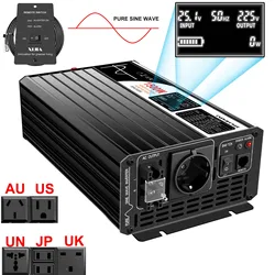 1500W pure sine wave power inverter 12V/24V/48V DC to 110V 220V AC LCD screen