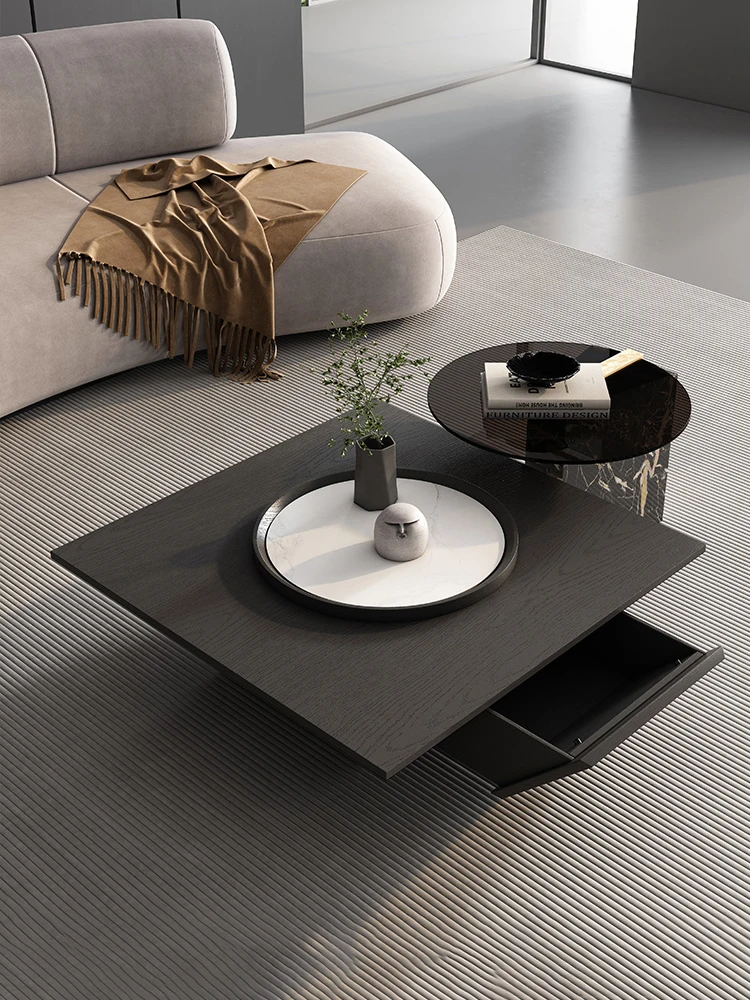 Italian Minimalist Coffee Table Combination Square Rock Plate Glass Light Luxury Modern Creative