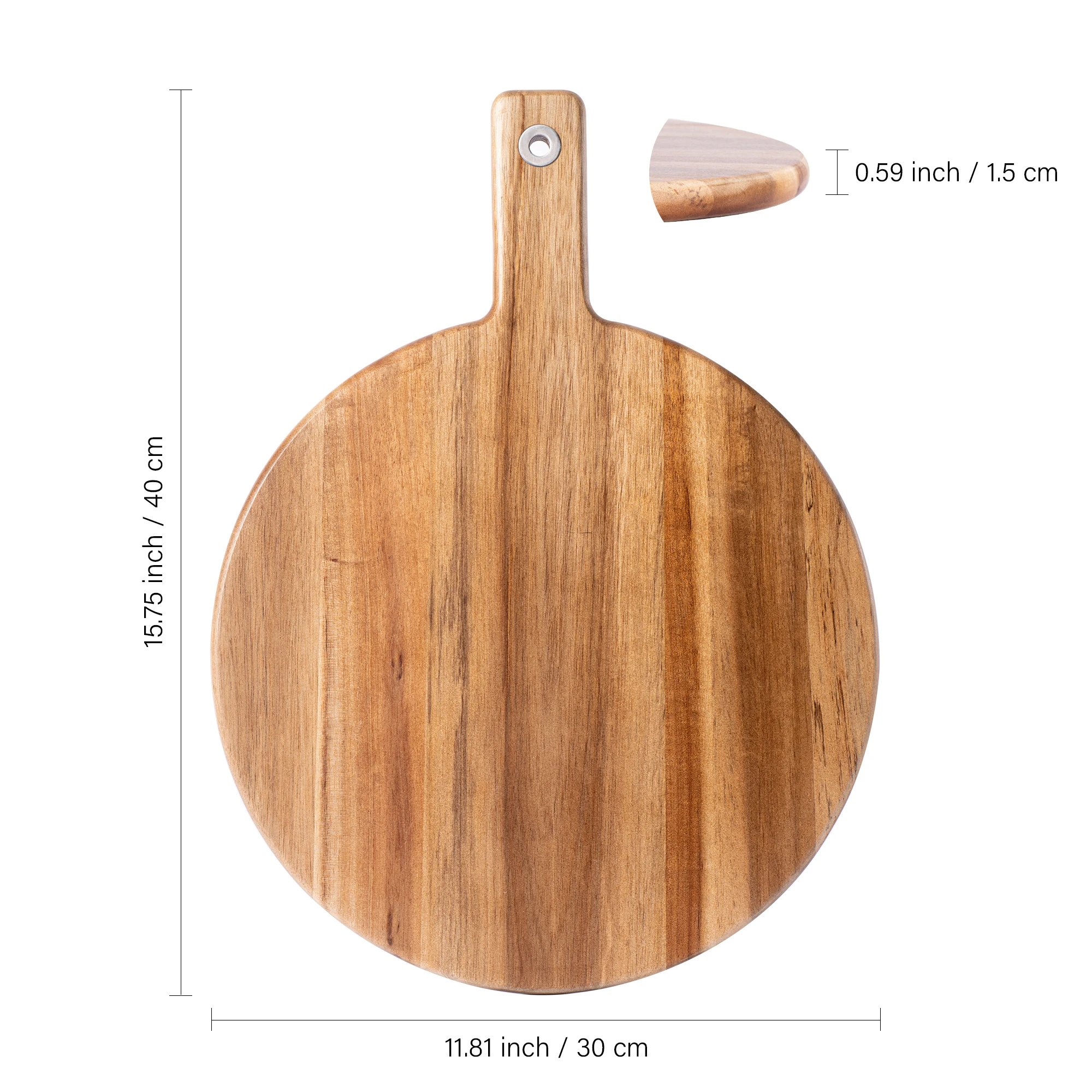 Acacia Wood Pizza Board with Handle Solid Wood Baking Pizza Shovel Wooden Cutting Board for Meat Fruits Vegetables Kitchen Tools