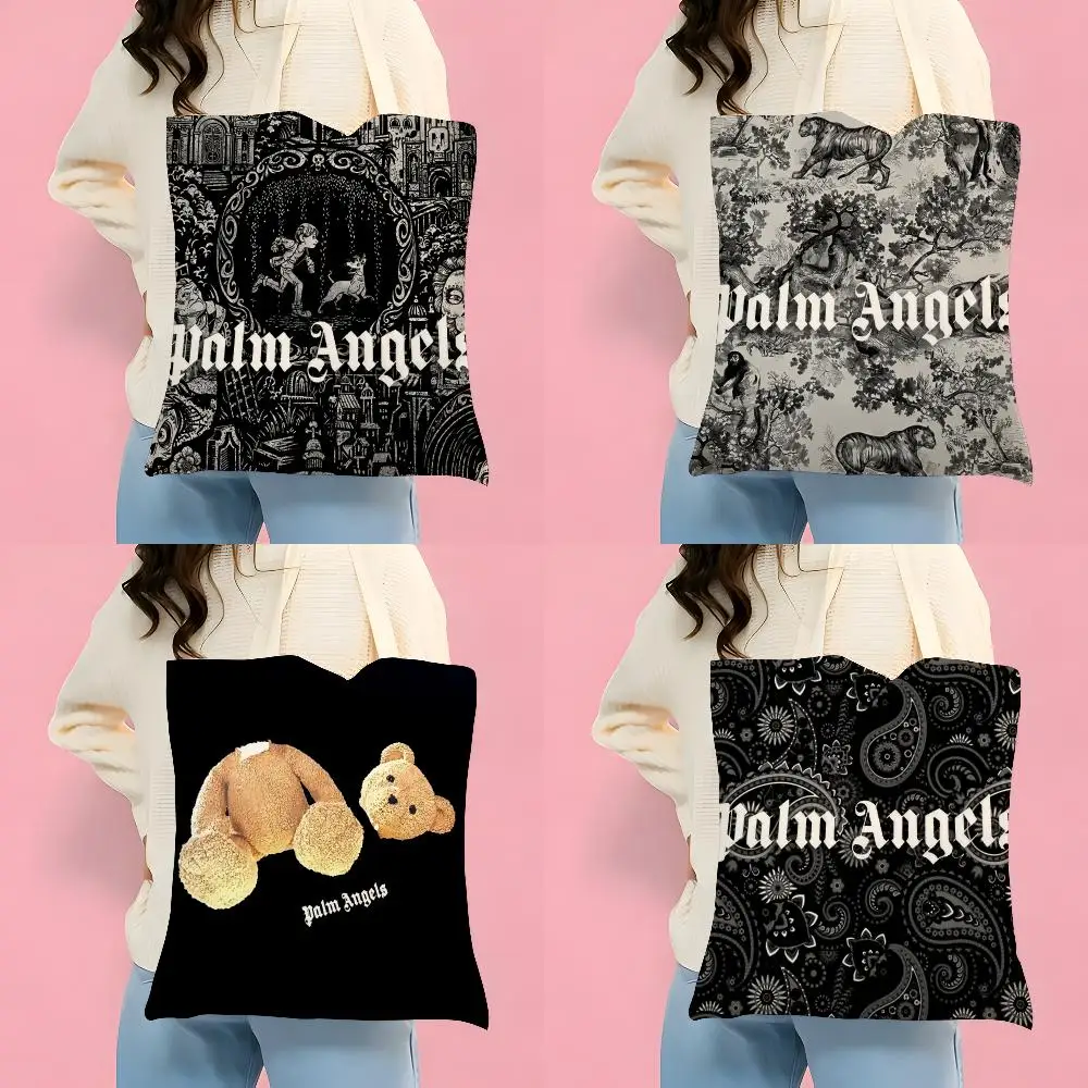 Bolsas de Almacenamiento, Bolsa de Lona con Estampado a Doble Cara, Bolso Reutilizable Ecológico, Estilo Moderno, P-Palm Angels
