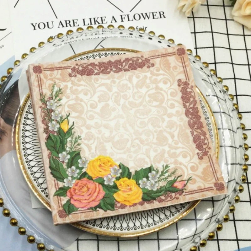 Colorful Printed Napkins High-end Floral Hotel Restaurant Party Wood Pulp Paper 2 Ply 33cm Home Paper 20pcs/pack Foodgrade Cheap