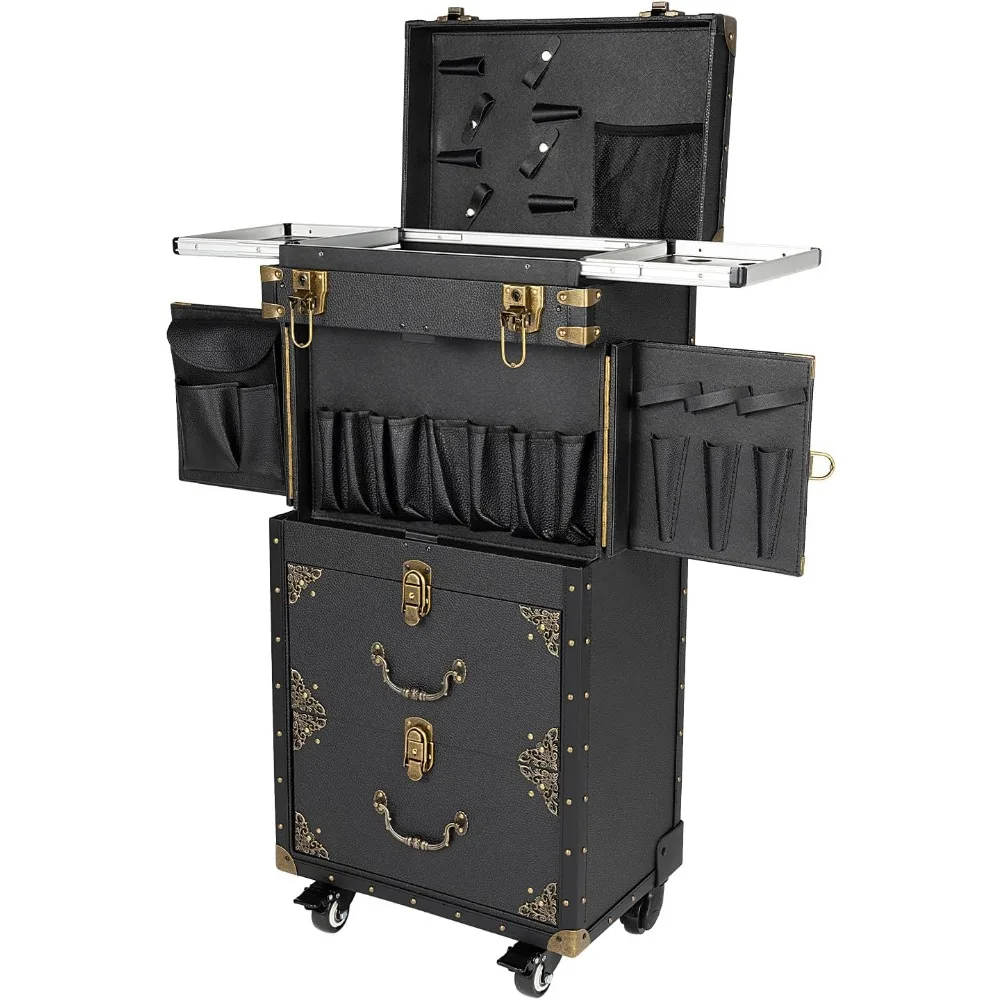 

Rolling Lockable Makeup Train Case Hairdressing Trolley Stylist Beauty Salon Cosmetic Luggage Travel