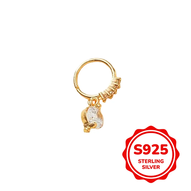 

Fashion Trend S925 Silver Draped Round Zircon Nose Ring 14K Gold Niche Versatile
