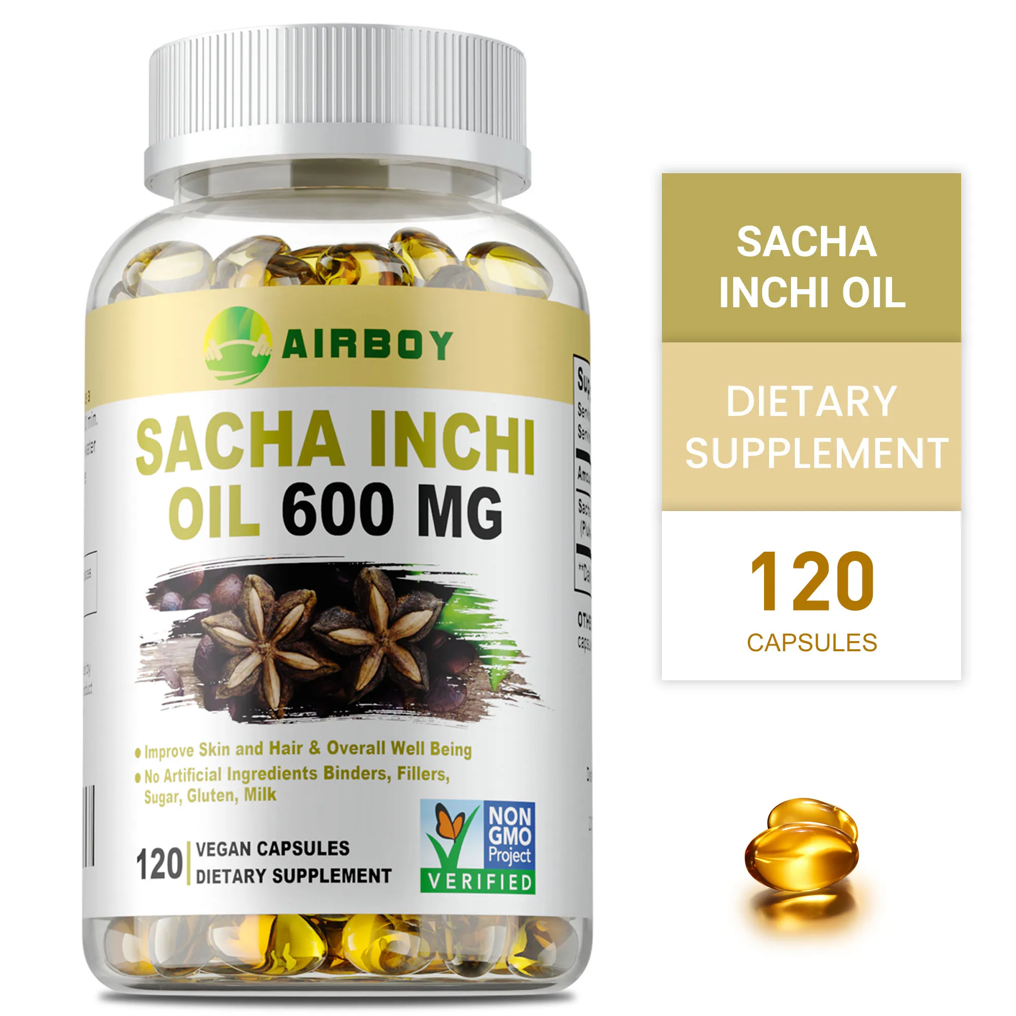 

Sacha Inchi Oil 600mg - Antioxidant, Healthy Cholesterol Levels, Promotes Skin, Heart, Brain and Eye Health, Boosts Immunity