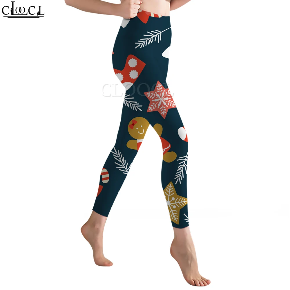 Cloocl moda feminina legging meias de natal floco de neve impresso calças para treino feminino push up jogging cintura alta calças yoga