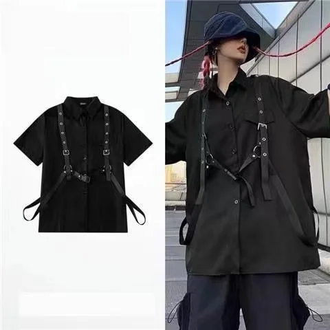 Мужские комплекты ARENS Techwear, черные шорты-карго в стиле панк, мужская рубашка с коротким рукавом, Корейская уличная одежда в стиле хип-хоп,