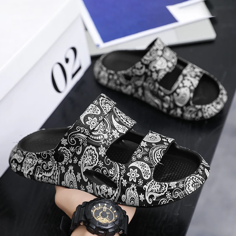 

Summer New Youth Couple Flip-flops Breathable Fashion Graffiti Pattern New Rubber Quick-drying Set Wear Sports Slippers