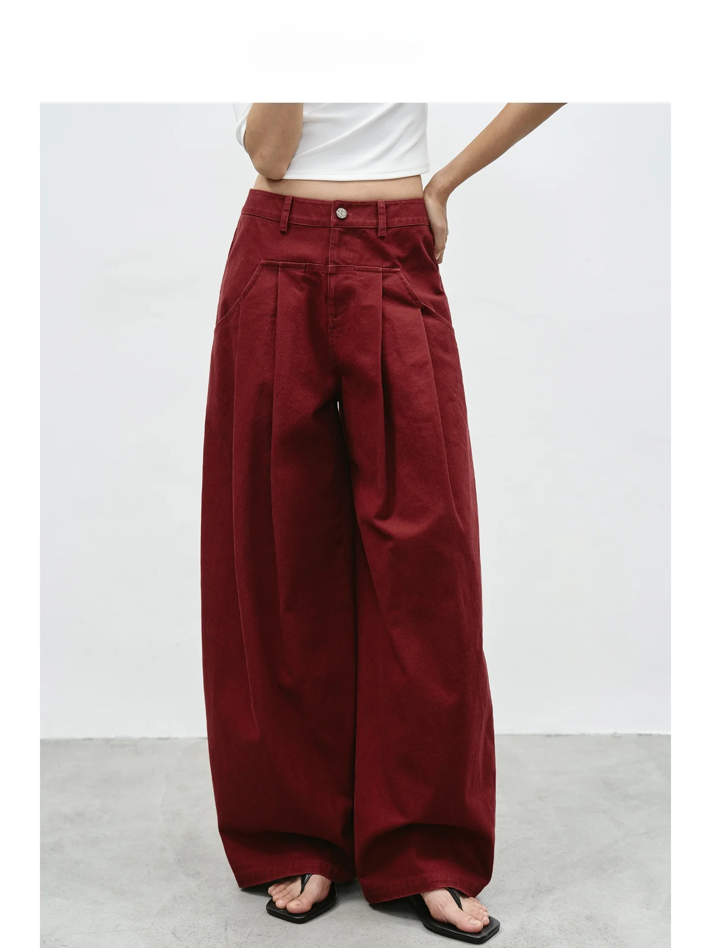 

Винтажные женские брюки EIGHTHMONTH с высокой талией и широкими штанинами, прямого кроя, красные, повседневные, весна 2026, модные