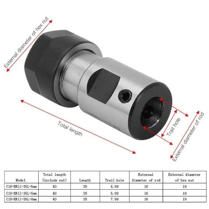 

Cutting Straight shank chuck Deep hole 35mm Safety C16-ER11-35L Collet Accessory Extension Metalworking Milling Nut