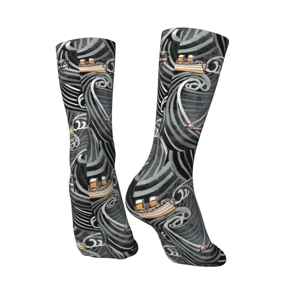 Crazy compression Adventure On The Ocean Sock for Men Harajuku Seamless Pattern Crew Sock Novelty