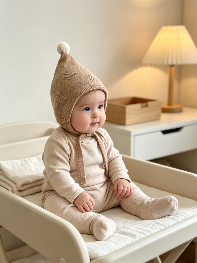 Kleinkind Gestrickte Kappe 46-48 cm Nette Pompom Ball Baby Ohr Schutz Hut Winter Warme Infant Woolen Häkeln motorhaube Kinder Mützen – Detail 18