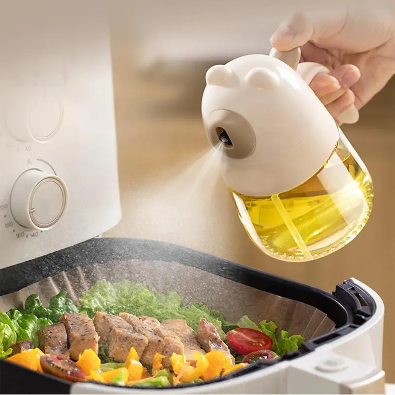 Oil Spray Bottle Glass Clear Cooking Sprayer Leak-Proof Detachable Dispenser Silicone Ring Press Type Easy Clean Oil Mister