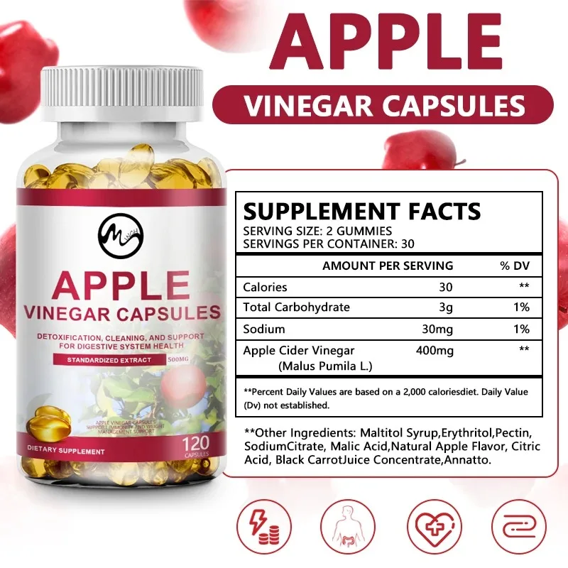 Cápsulas de vinagre de sidra de maçã Minch máx. 400 mg cru natural com suplemento de vitamina C de desintoxicação de pimenta de gengibre e cayenne de canela