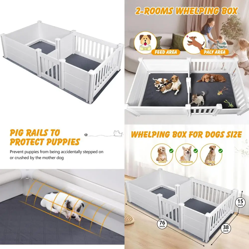 

Ящик для собак с регулируемой высотой, 76x38x18 дюймов, с рельсами для свиней и водонепроницаемым ковриком, необходимые принадлежности для щенков