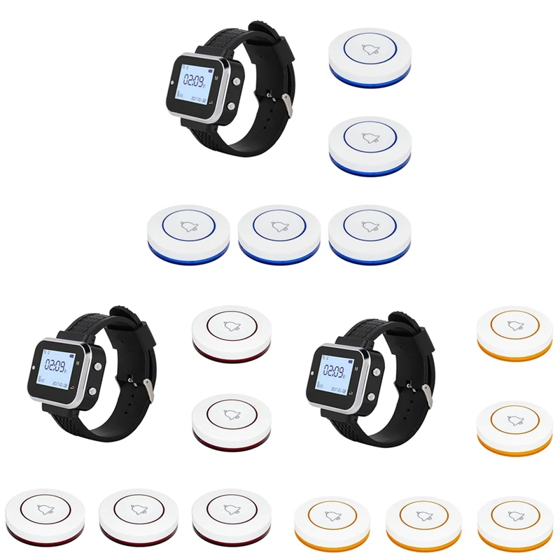 AB15-Wireless Calling System 5 Table Call Button Transmitters 1 Watch Pager, Restaurant Waiter Service Bell Buzzer