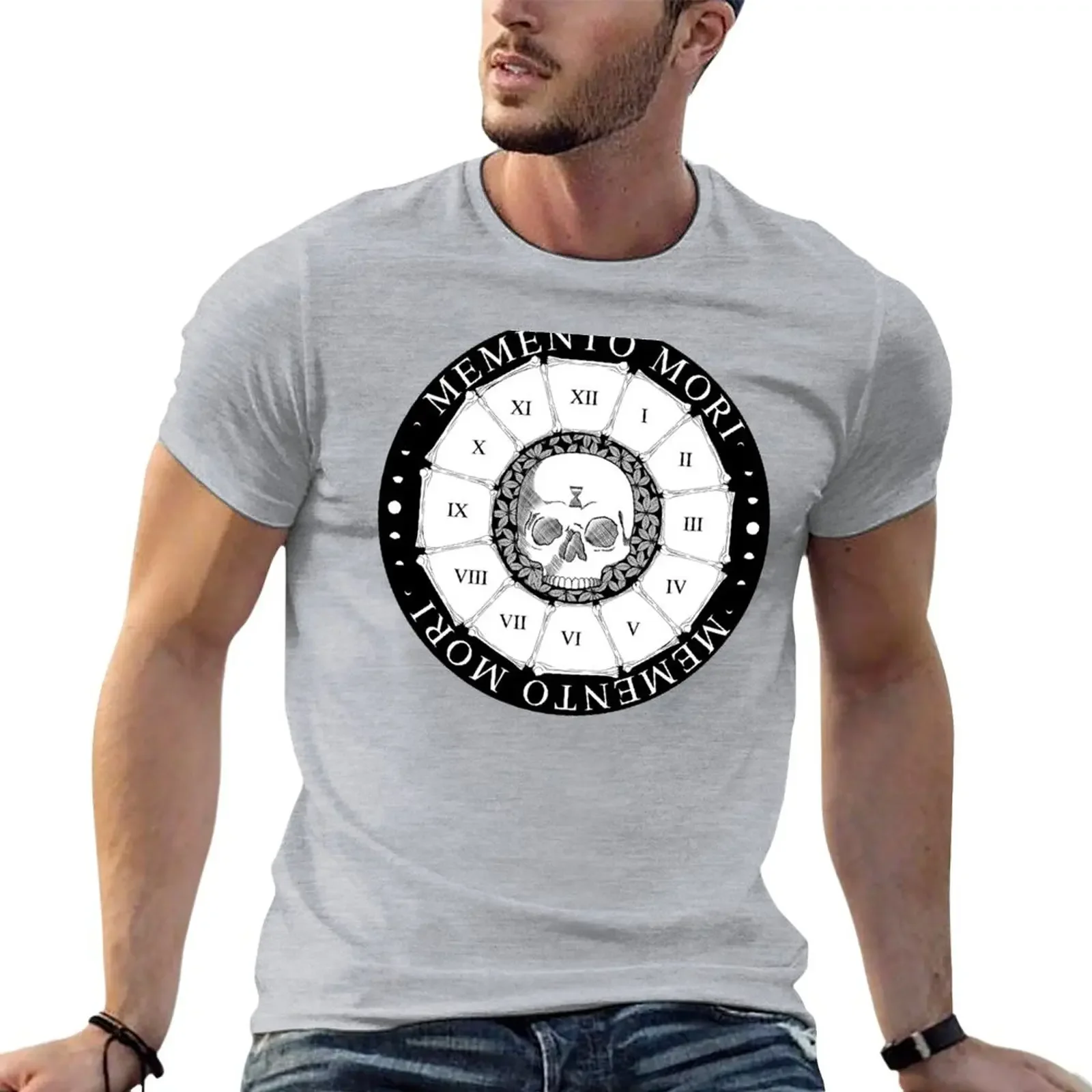 

Memento Mori Circular Skull and Leaf Pattern Clock Design T-Shirt tees Tee shirt t shirts for men pack