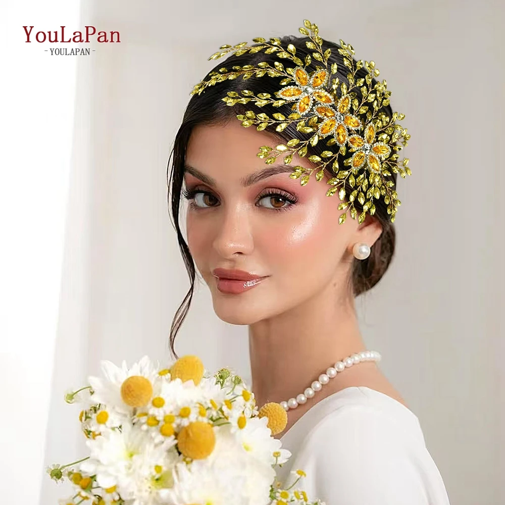 YouLaPan-Diadema de novia con diamantes de imitación, accesorios para el cabello brillantes para boda, tocado de fiesta para mujer, regalos de vacaciones hechos a mano HP852