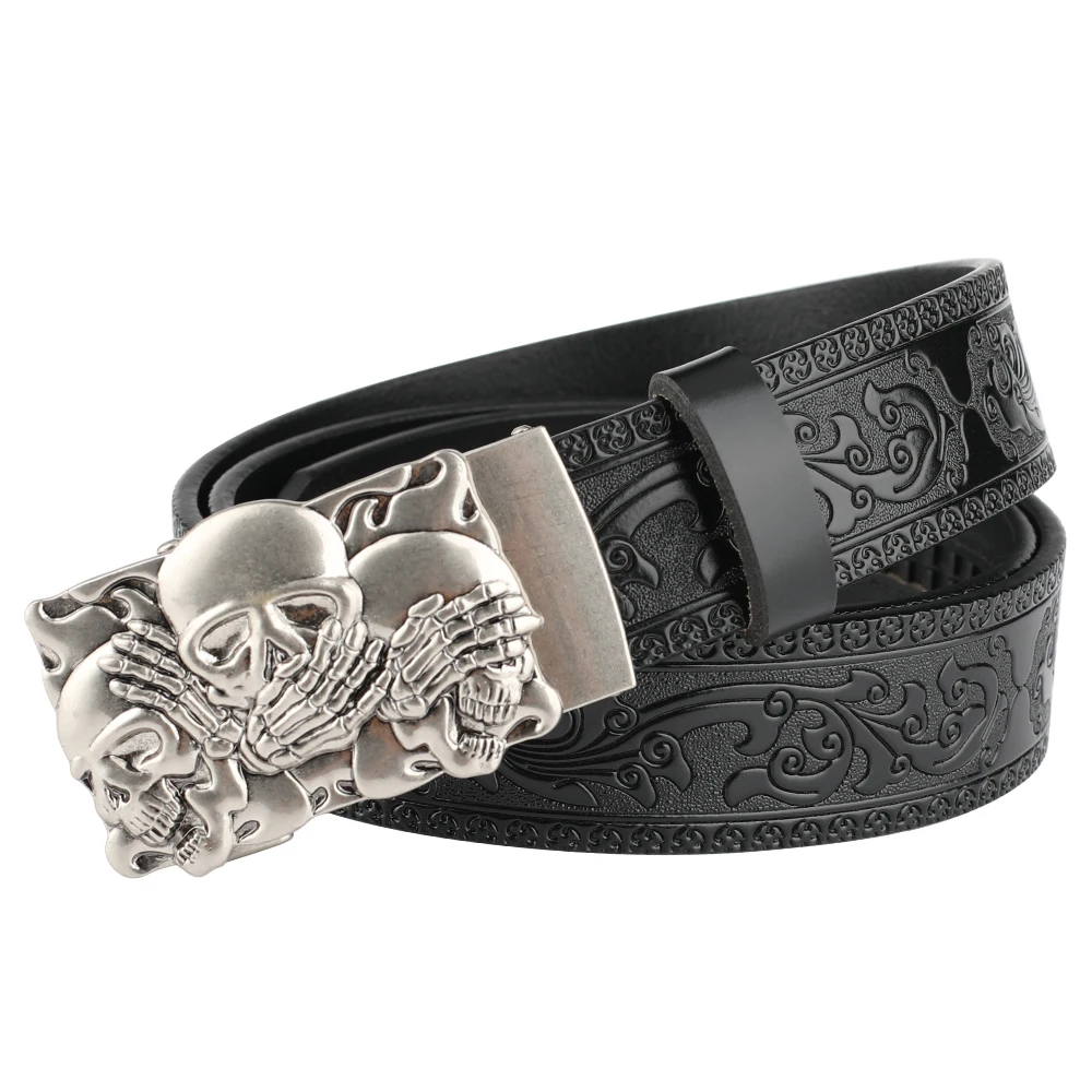 Skull Automatic Buckle Embossing Belt Men's