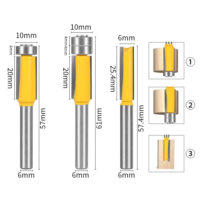 YUSUN 6MM Shank Flush Trim Bit Stright Bit Router Bit Tools Woodworking Milling Cutter For Wood Bit Face Mill Carbide Cutter