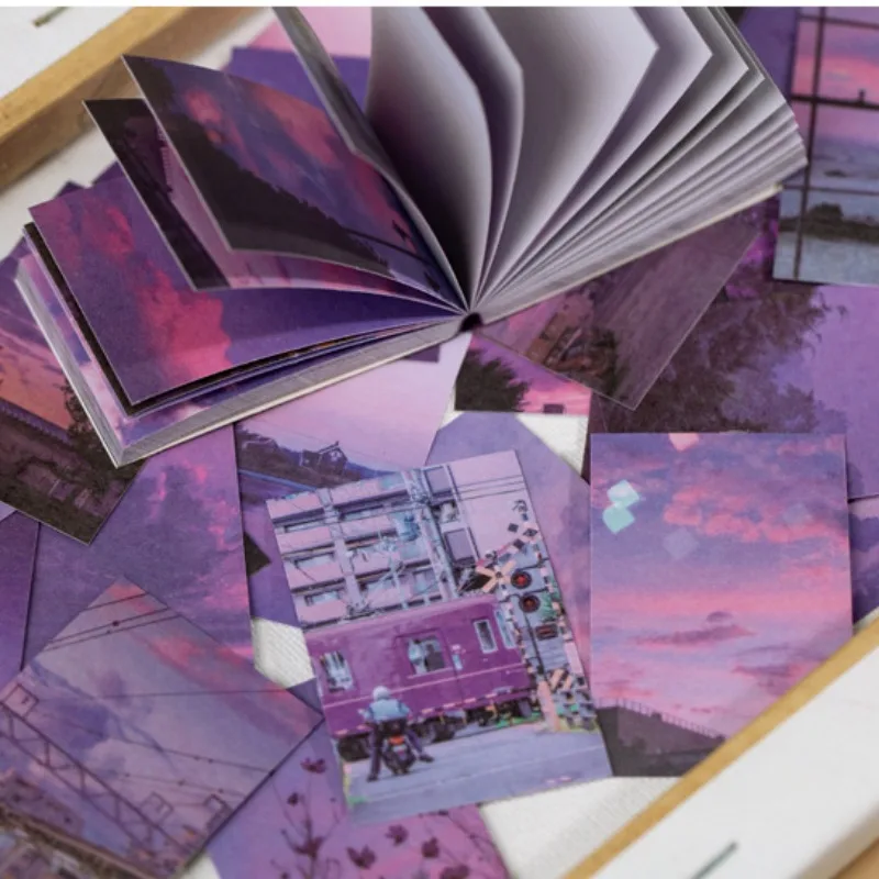 50 Sheets Sticker Book Washi Paper Landscape Stickers Mini Book Decor Journal DIY Scrapbooking Adhesive Stickers Stationery