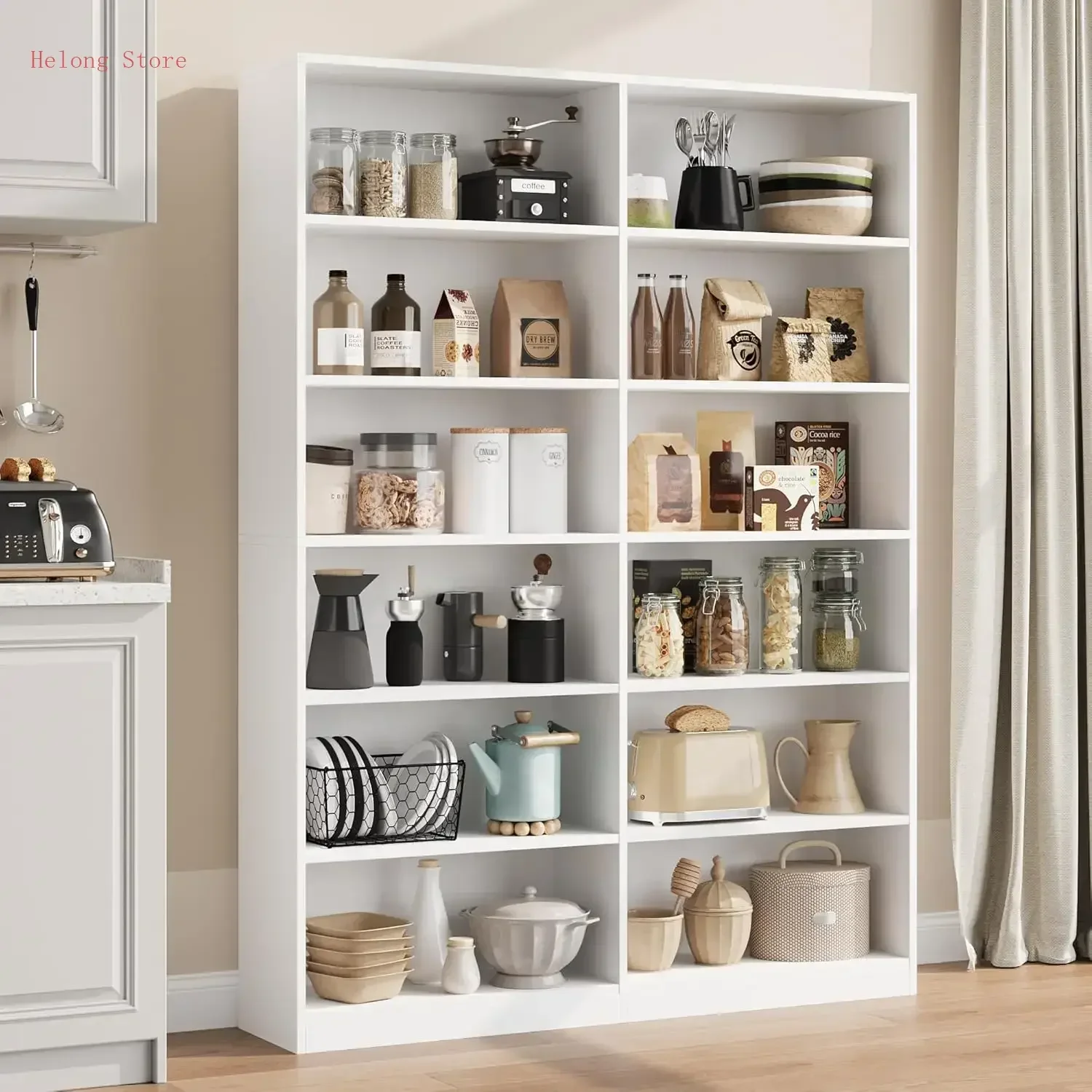 [XMSJ] Rak Buku dan Rak Buku, Rak Buku Lebar Ganda 6 Tingkat, Rak Penyimpanan Tampilan Berdiri Bebas, Rak Buku Tinggi untuk Dekorasi Rumah