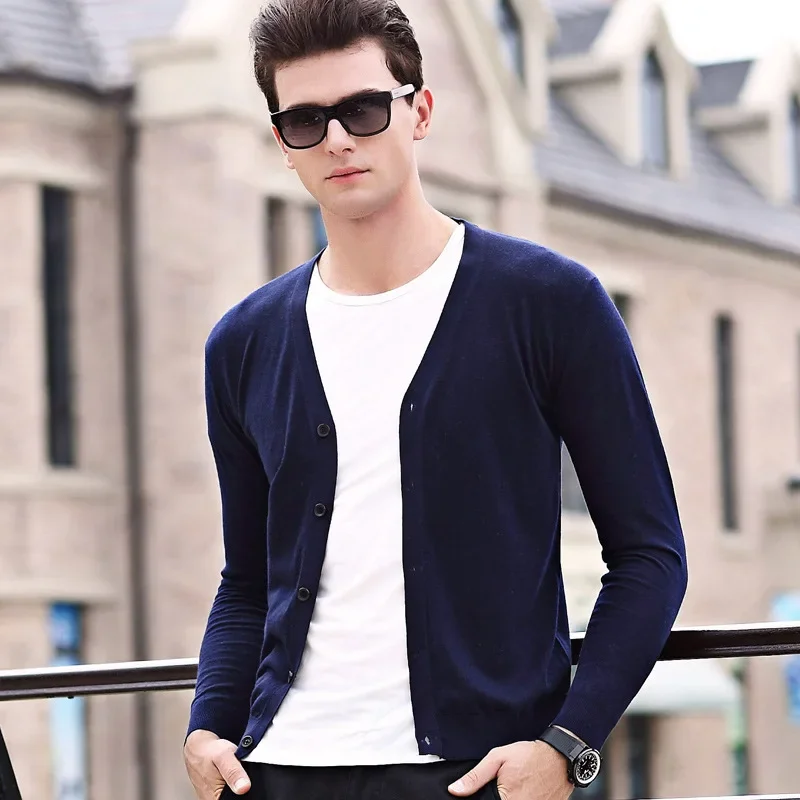 MRMT 2025 Brand Autumn Men's Sweater Pure Color Cardigan Casual V Collar Sweater for Male Cardigan Thin Coat Clothing Garment