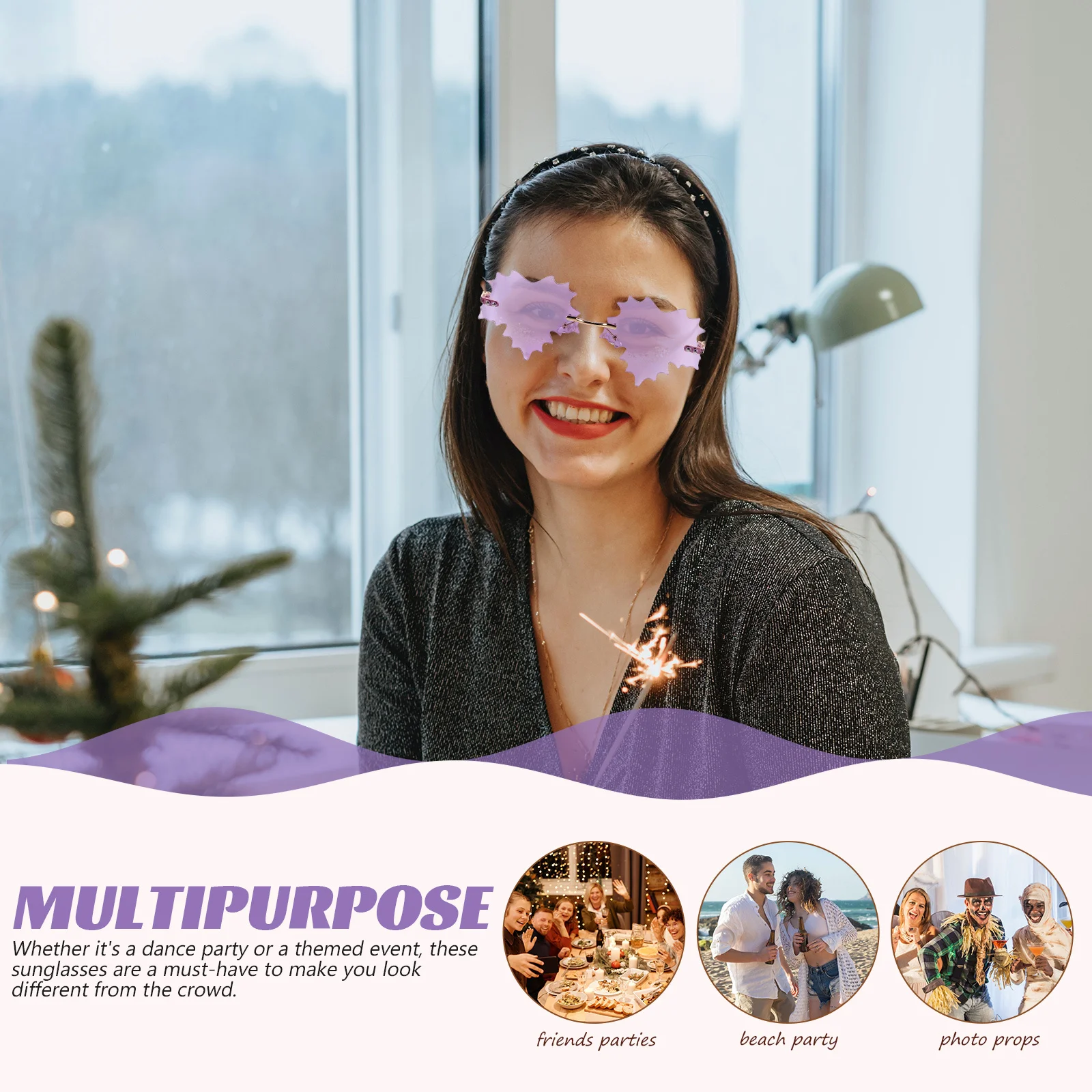 

Unique Leaf Shaped Rimless Sunglasses for Women Fashion Party Glasses Lightweight Sun Protection Shades for Outdoor Events Cool