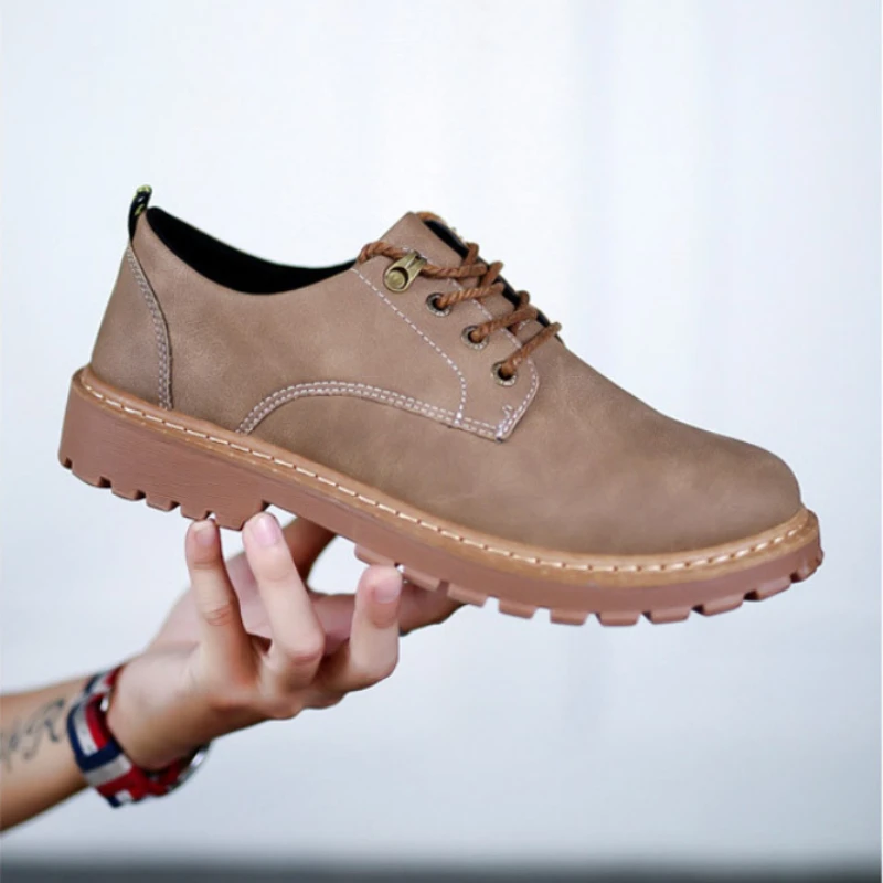 

High Quality Pu Leather Men's Retro Workwear Shoes Fashion Lace-up Sport Casual Shoes Outdoor Low-top Men Chunky Sneakers