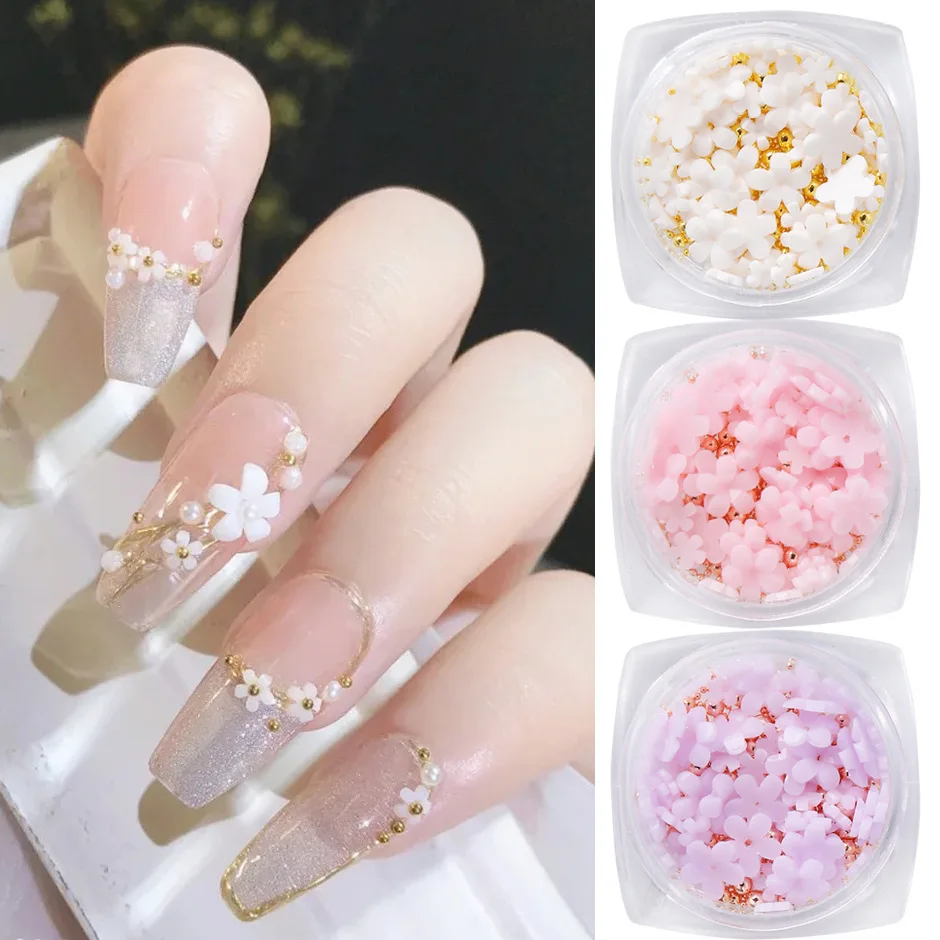 

New Manicure Accessories Color-changing Five-petal Flower Gold Powder Magic Gradient Flower Nail Drill Mixed Nail Accessories