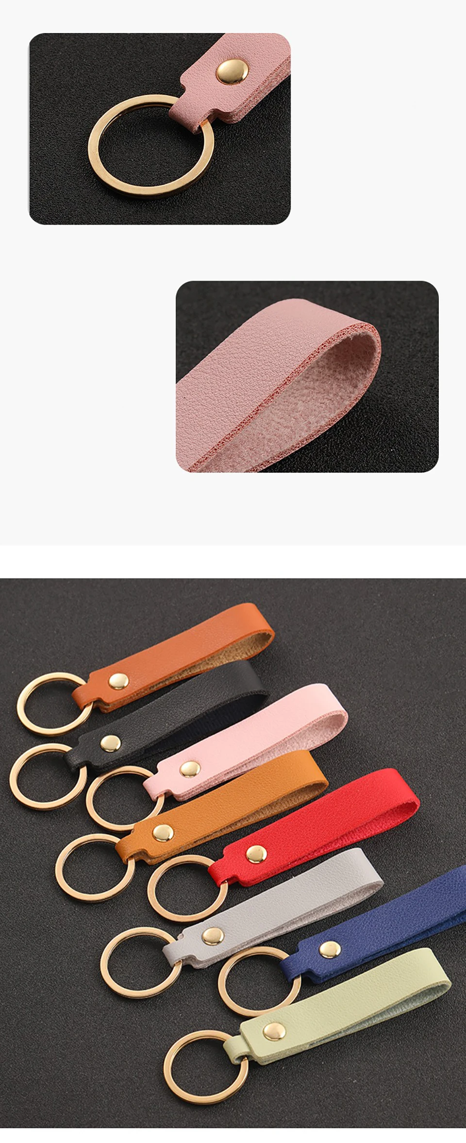 1/100pcs 8Color PU Leather Keychain Business Gift Suitable for Men and Women Car Key Strap Waist Wallet Keychains and Keyrings