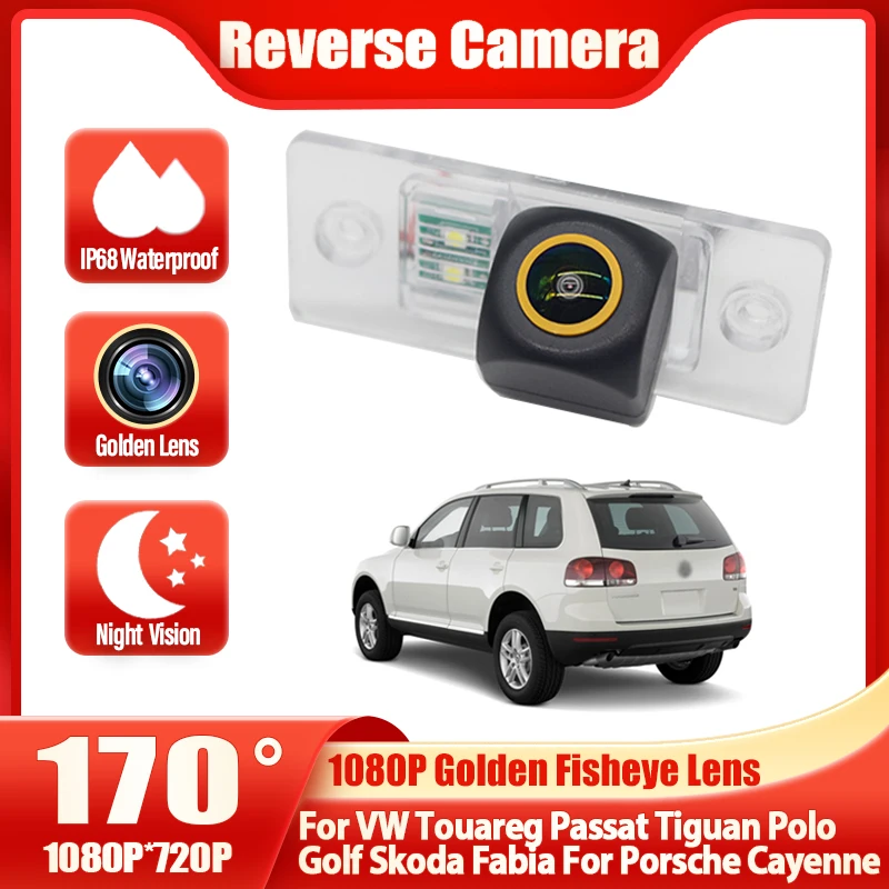 

Для VW Touareg Passat Tiguan Polo Golf Skoda Fabia для Porsche Cayenne HD Беспроводная автомобильная камера заднего вида CCD Золотой объектив «рыбий глаз»