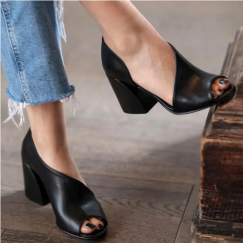 2024summer new Thick Heel Women Sandals Shoes Fashion Fish Mouth Side Air Sandals Platform Casual Comfortable Ladies Sandalias