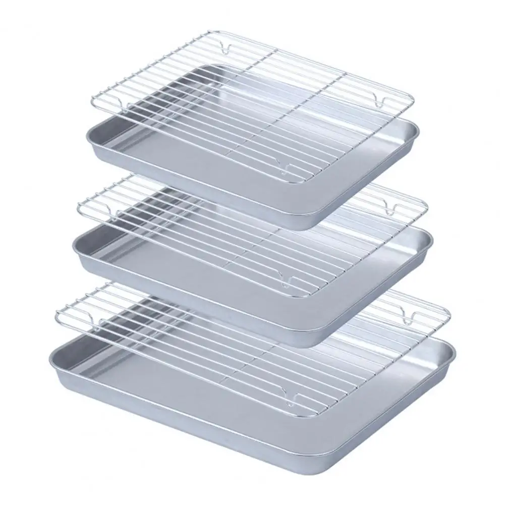 

Food Rack Stainless Steel Oven Baking Pan Grill Rack Set with Non-stick Bbq Serving Dish Rack for Outdoor Camping Kitchen