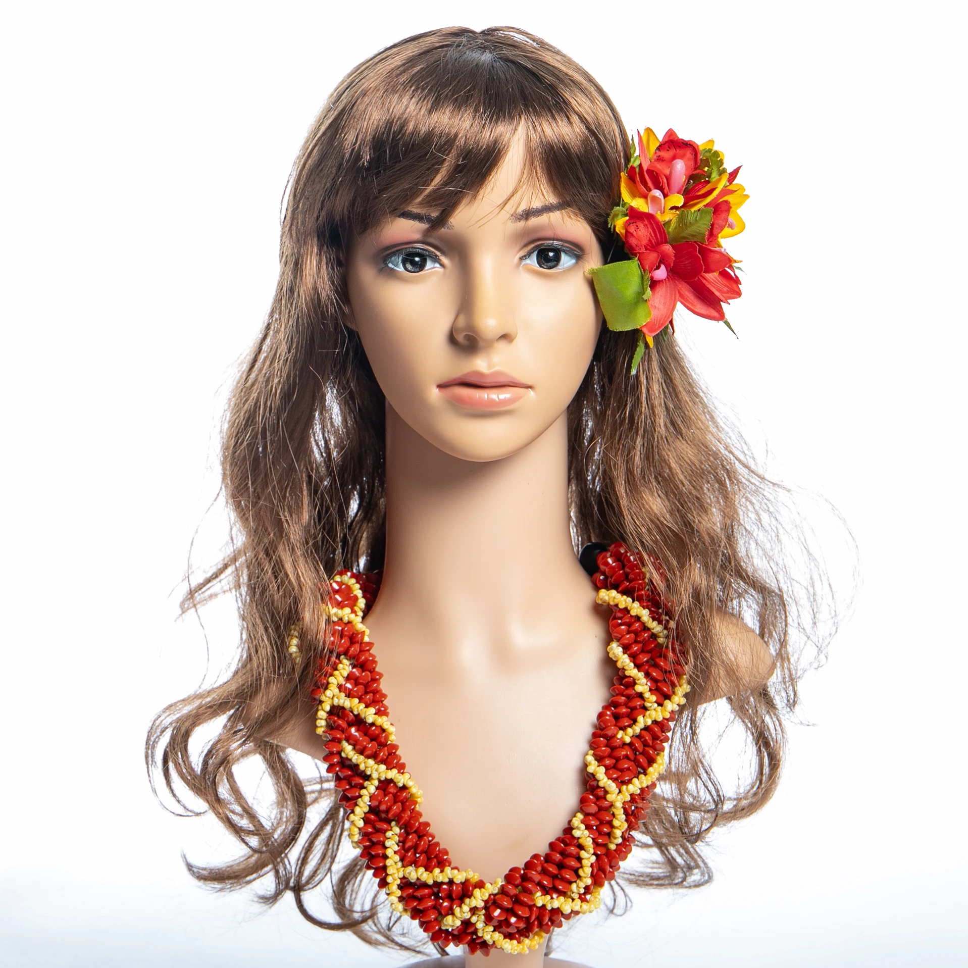 

Ожерелье Hula Dance Samoan Lopa, красные счастливые семена с желто-белыми плетеными ракушками Mongo, комплект Ula Lopa, роскошные Гавайские комплекты из комплектов Lei