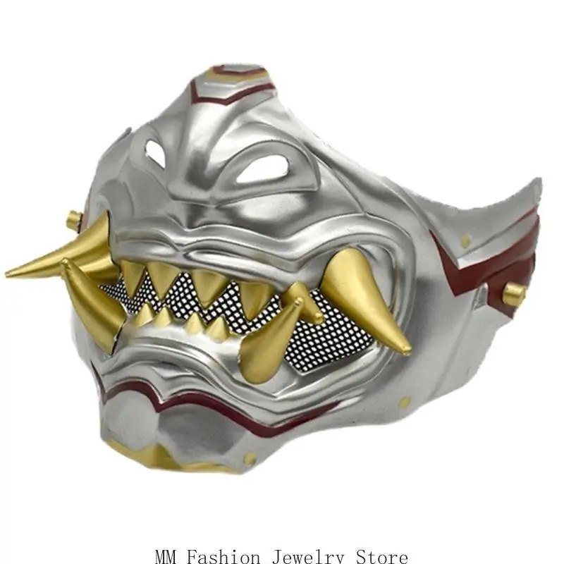 D0UB Mặt nạ nửa mặt Mặt nạ Halloween Mặt nạ mặt nạ Nhật Bản Mặt nạ hóa trang cho người đàn ông