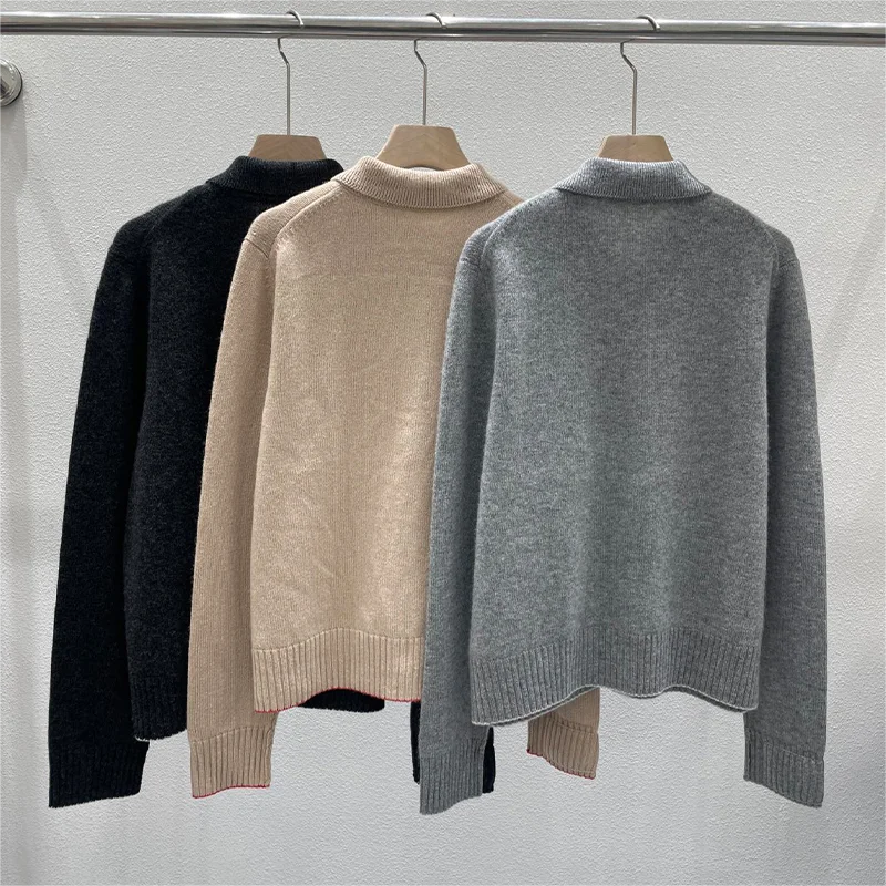 Zadig Wool Sweaters Female Fashion Solid Color Elegant Cuffs Loosen Sweaters Women Cashmere Chic Lapel Knitwear Sweater Tops