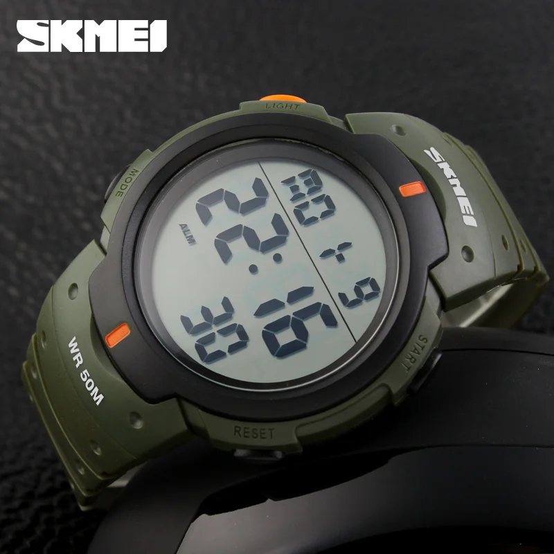 SKMEI-reloj Digital para hombre, cronógrafo con correa de PU, resistente al agua, 5Bar, esfera grande, sencillo, para deportes al aire libre, 1068