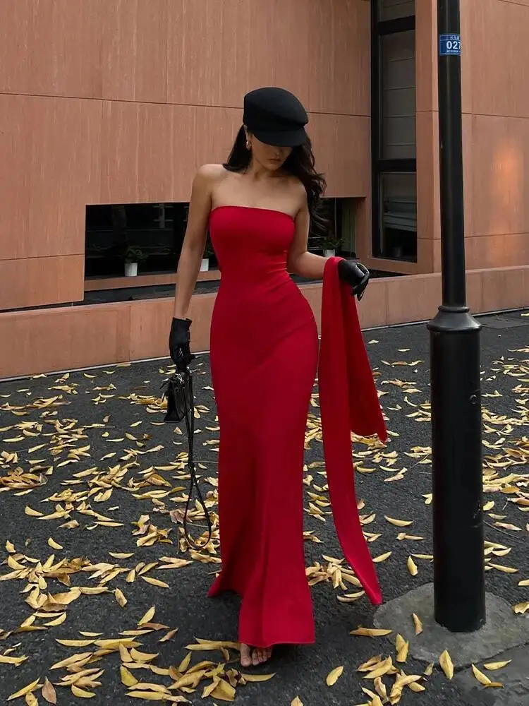 فستان حمالة صدر بياقة وشاح من WOMENGAGA أنيق للنساء لخريف وشتاء جديد عالي الخصر نحيف ملفوف على الورك فستان ذيل السمكة موضة S41L #1