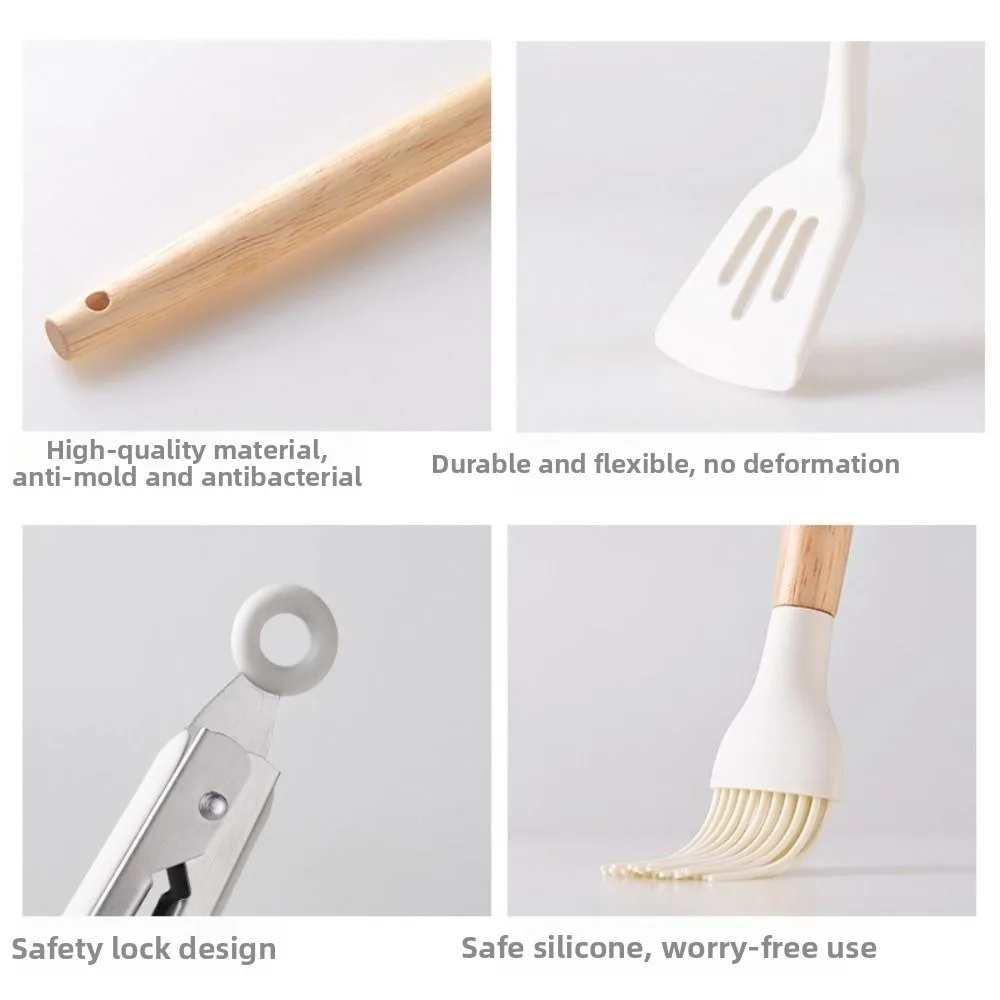 12/14Pcs/Set Heat-Resistant Kitchen Utensils Set Eco-Friendly Multi-functional Non-Stick Cookware Set Save Space Wooden Handle