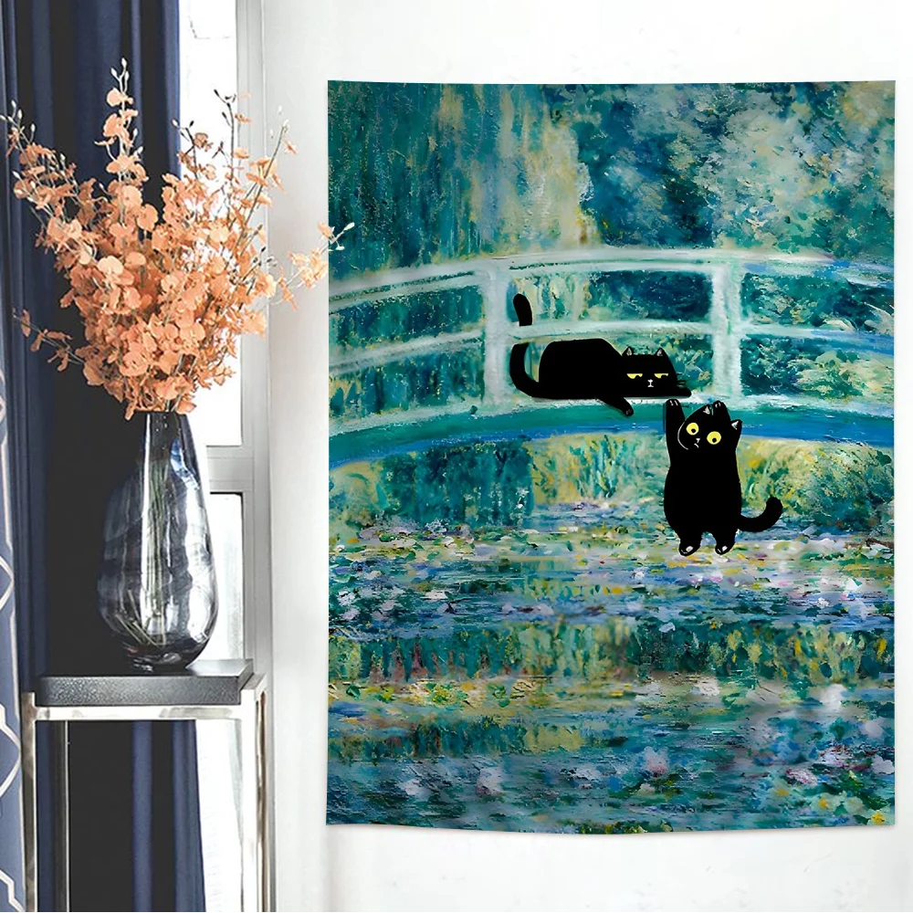 CUTE BLACK CAT oil painting Wall Tapestry Home Decoration hippie bohemian decoration divination INS Home Decor