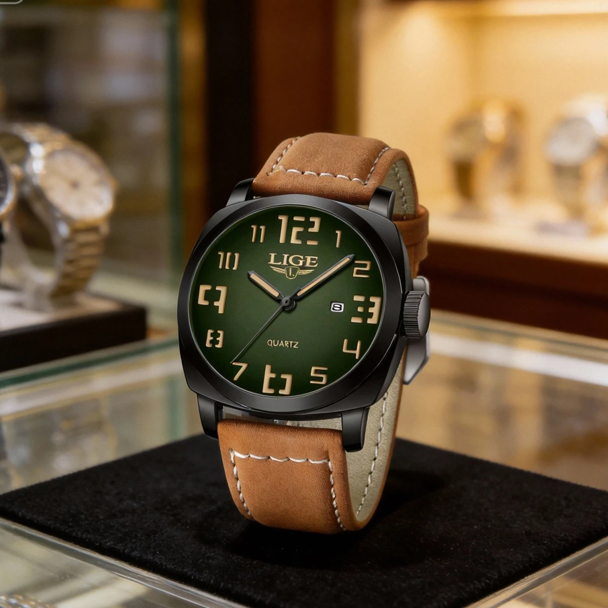 

Мужские часы LIGE Fashion Business Original с кожаным ремешком, трендовые, с календарем, кварцевые, светящиеся, водонепроницаемые.