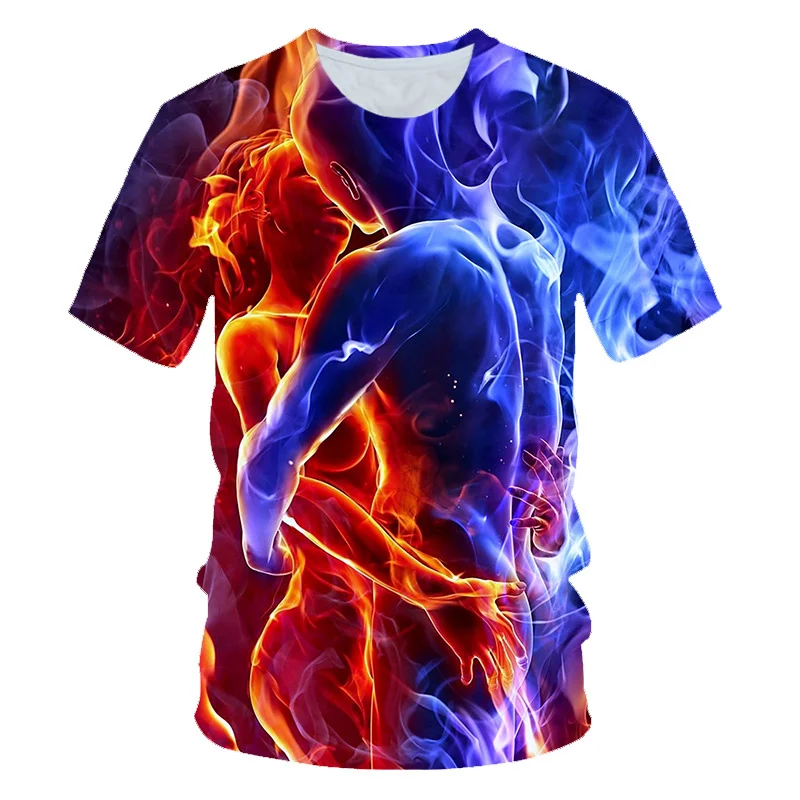 T-shirt Flames Graphic T Shirt for Men Clothing 3D Printing Kids Tops Hip Hop Streetwear Fashion Harajuku Casual Round Neck Tees