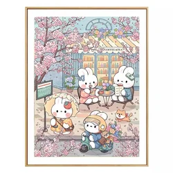 Cherry Blossom Rabbits Needlework,DIY 11CT Cross Stitch Set Full Embroidery Kit, Printed Cross-stitch Gift, Home Wall Decor New