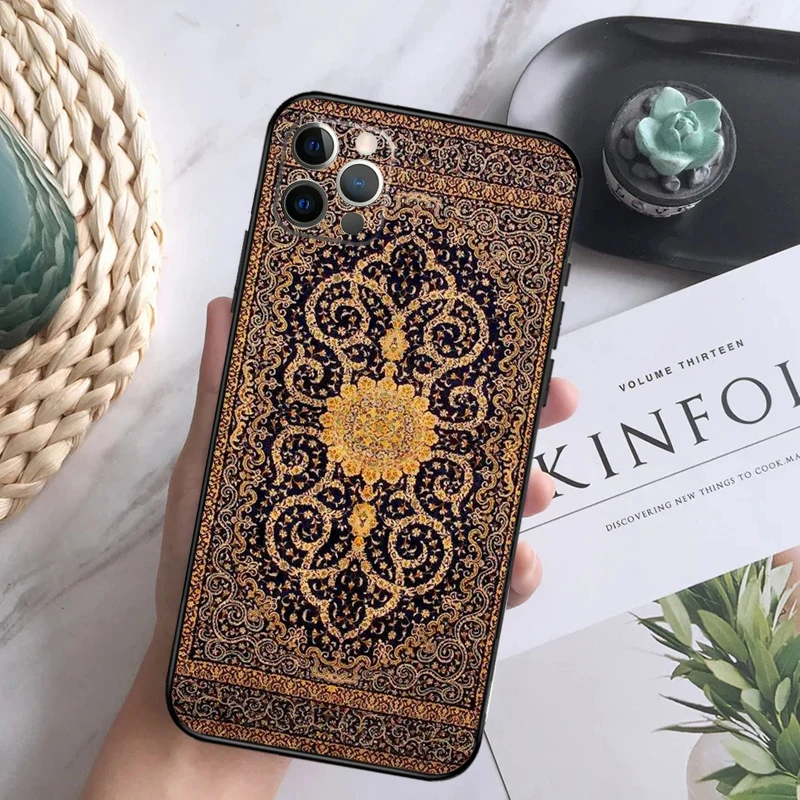 Persian Carpet Floral Pattern Soft Case For iPhone 16 Pro Max 13 12 Mini XS Max X XR 11 15 Pro Max 14 Plus Back Cover