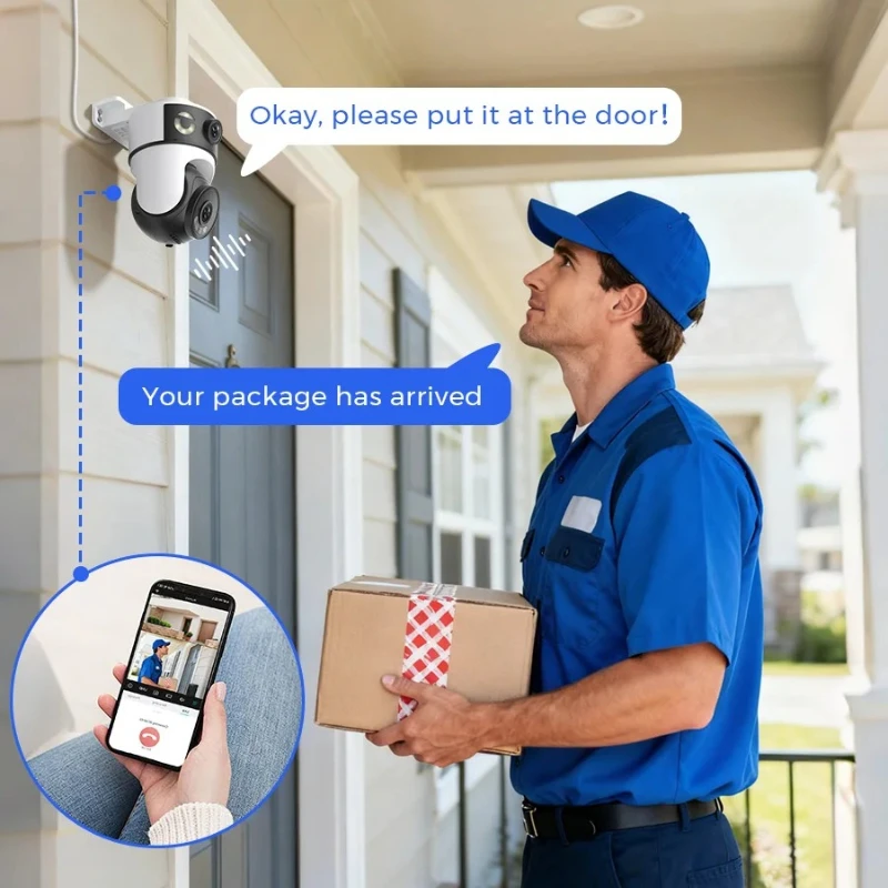 OKAM PRO APP cámara de doble lente 5G Wi-Fi cámara IP HD 10MP PTZ Color visión nocturna intercomunicador bidireccional seguimiento de movimiento AI cámara inteligente