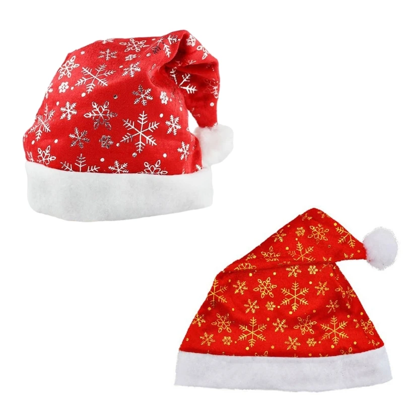 Adult Gild Snowflake Pattern Santa Hat Windproof Hat Traditional Red Christmas Santa Hat for Teens New Year Presents