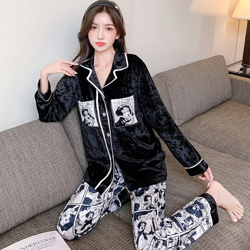 Disney neve branca pijamas de seda gelo outono calças de manga longa conjunto de duas peças pijamas de seda feminino loungewear conjunto