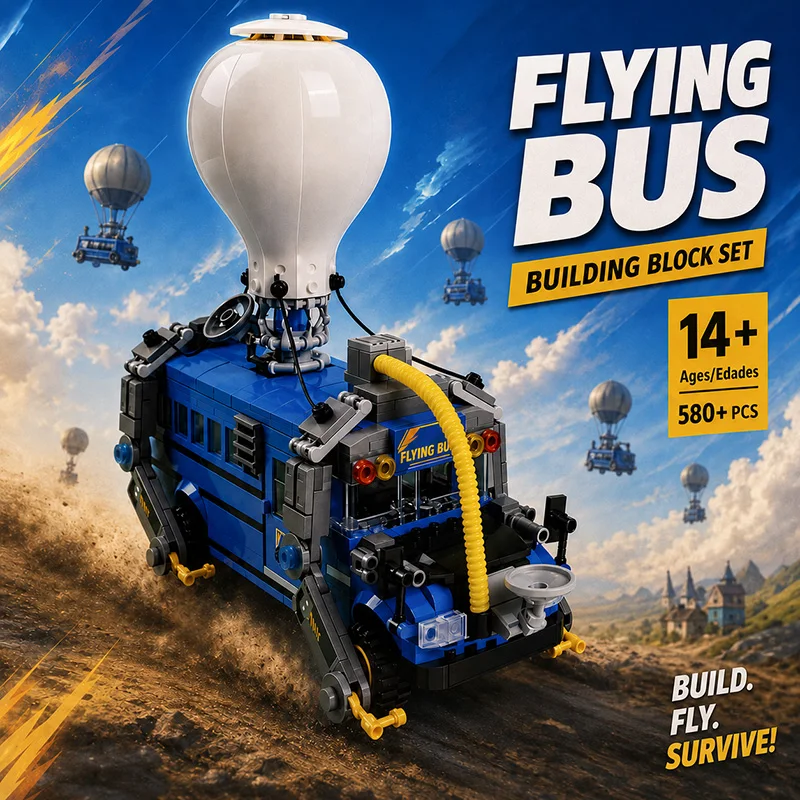 Battle Royale Flugfahrzeug-Baustein-Set: Luftballon-Bus, Kampffahrzeug, Bausteine, Autos, DIY-Spielzeug für Erwachsene, Freunde, Spieler, Feiertagsgeschenke, Kreatives Spielzeug, Raumdekoration