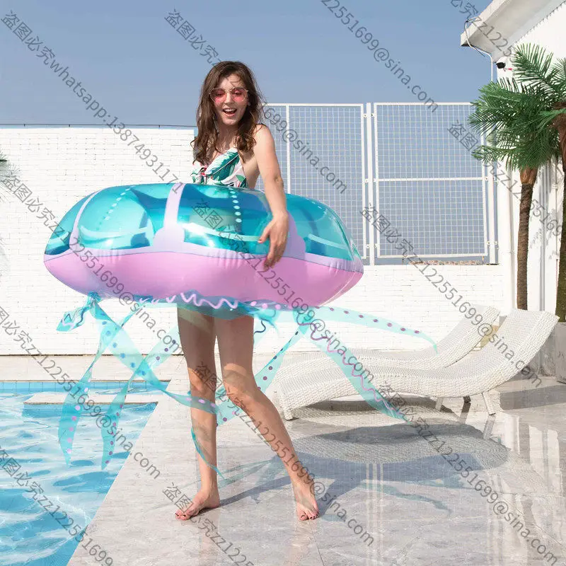 Suitable for New Inflatable Jellyfish Outdoor Swimming Ring, Transparent Sequined Swimming Ring Seat Life Buoy, Vacation